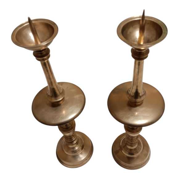 Solid Brass Pricket Candlesticks Set of 218" Tall Patinated Spike Candle Holders - Picture 4 of 8